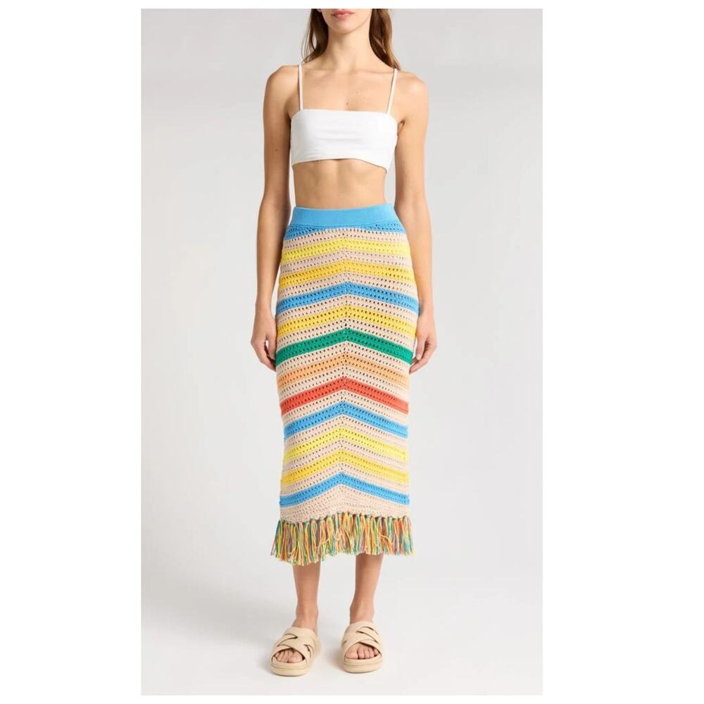 NEW MOTHER The Fringe Midi Skirt Size Medium - Picture 2 of 12